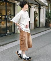 ケミカルウォッシュ オーバーダイ ワイドデニムカーゴハーフパンツ 15733