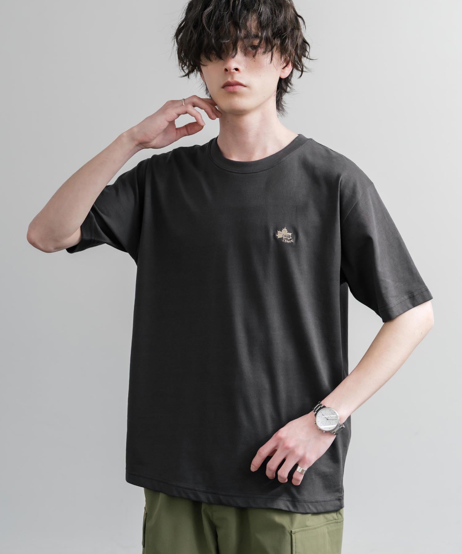 LOGOS ロゴス 吸汗速乾 スパイラルヤーンワンポイントロゴ刺繍半袖Tシャツ 15814