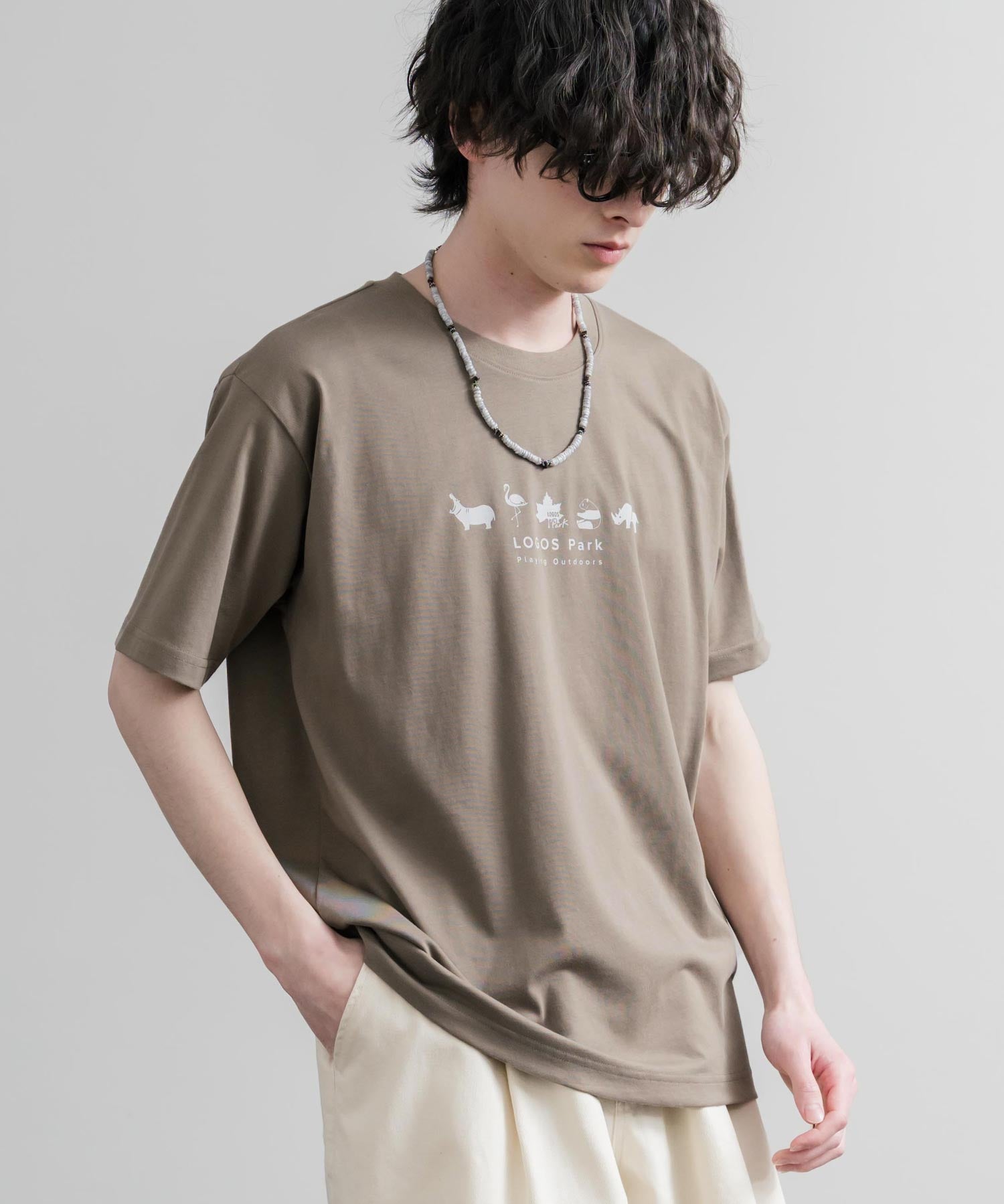 LOGOS ロゴス 吸汗速乾 スパイラルヤーンアニマルプリント半袖Tシャツ  15815