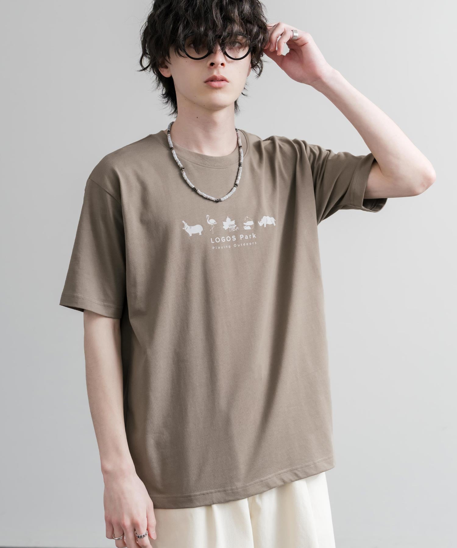 LOGOS ロゴス 吸汗速乾 スパイラルヤーンアニマルプリント半袖Tシャツ  15815