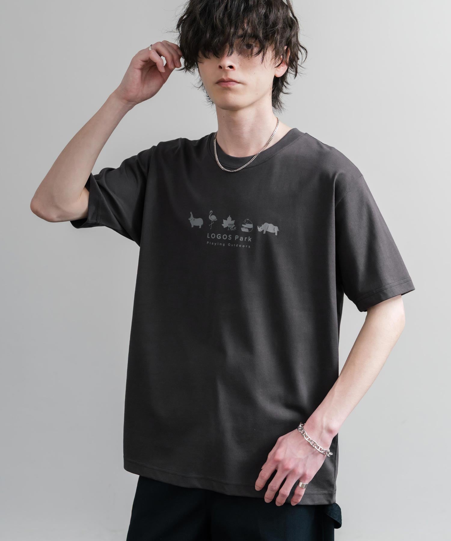 LOGOS ロゴス 吸汗速乾 スパイラルヤーンアニマルプリント半袖Tシャツ  15815