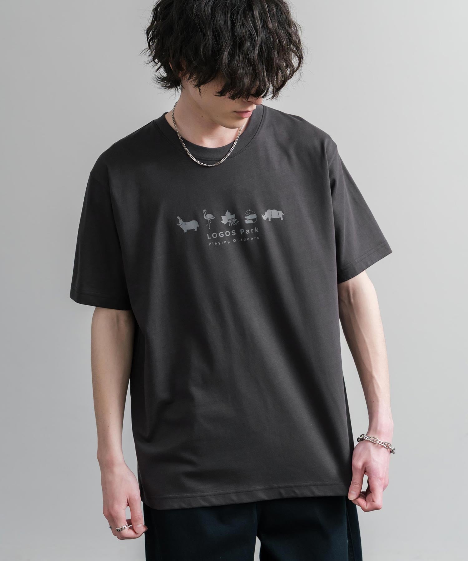 LOGOS ロゴス 吸汗速乾 スパイラルヤーンアニマルプリント半袖Tシャツ  15815