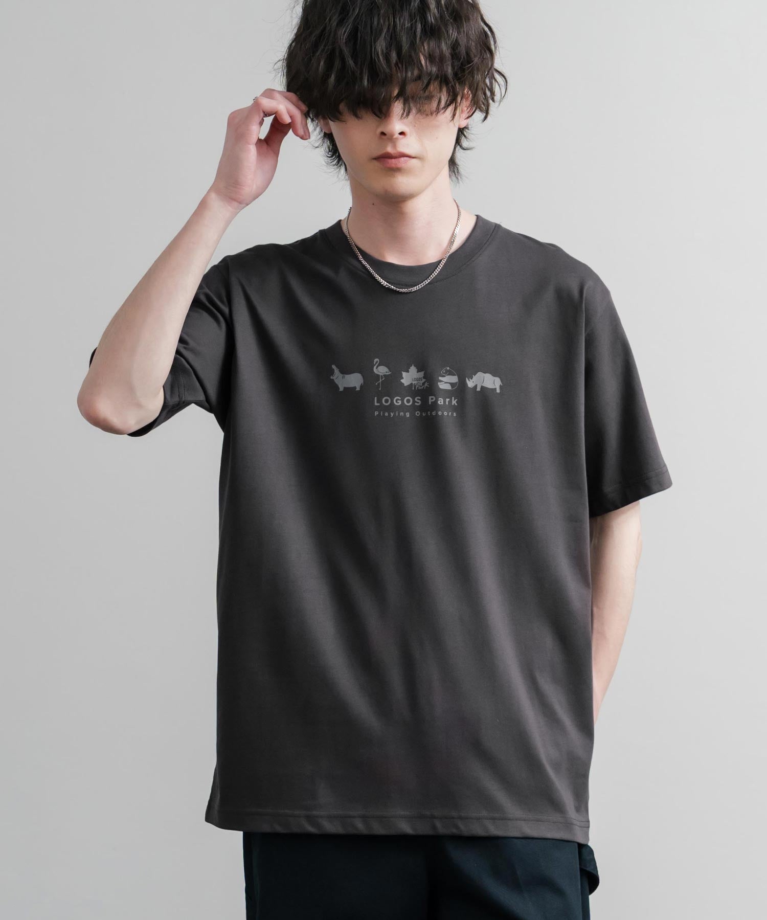 LOGOS ロゴス 吸汗速乾 スパイラルヤーンアニマルプリント半袖Tシャツ  15815