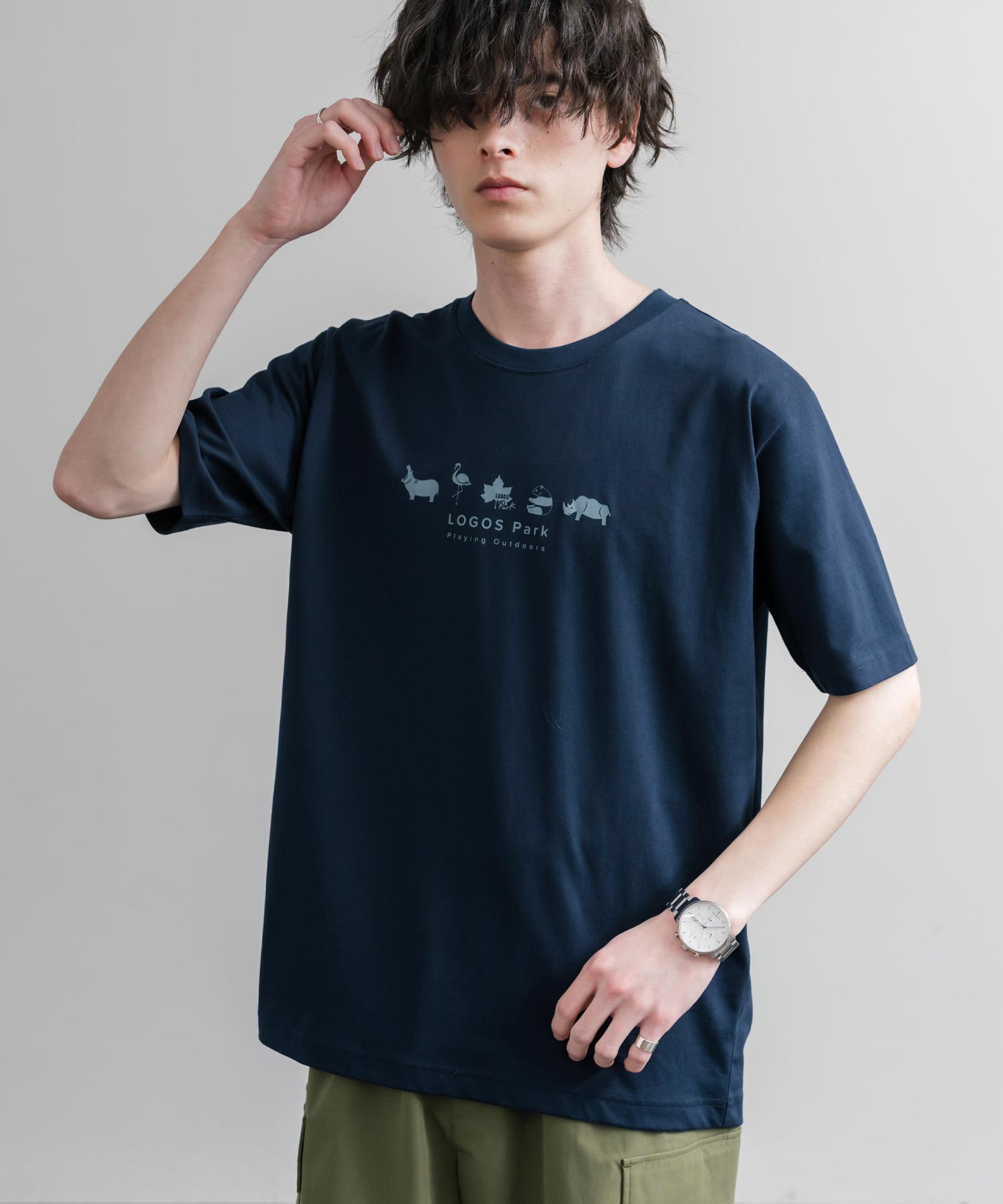 LOGOS ロゴス 吸汗速乾 スパイラルヤーンアニマルプリント半袖Tシャツ  15815