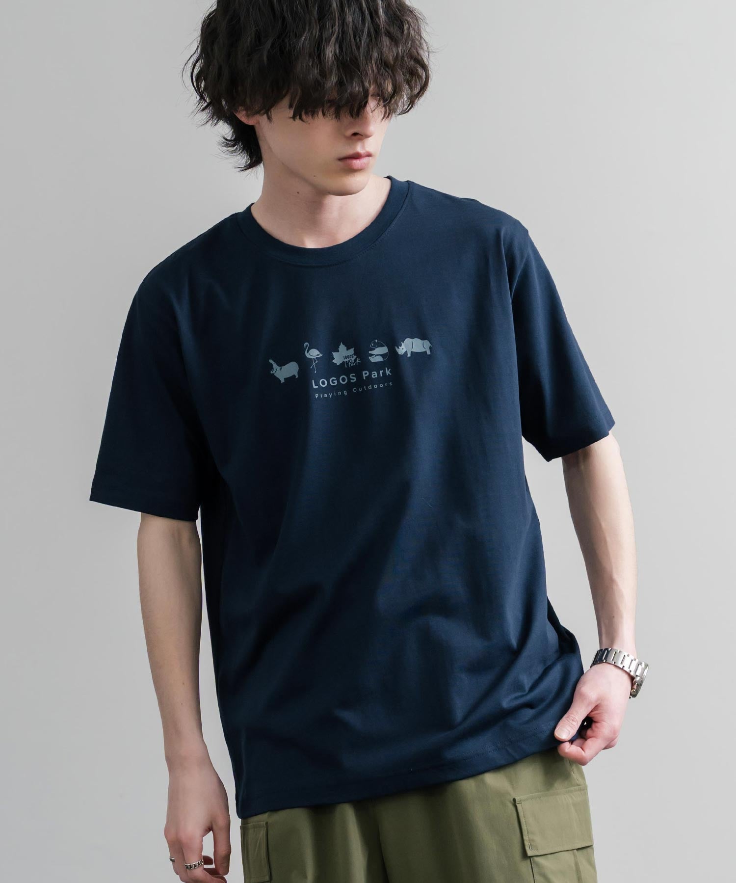 LOGOS ロゴス 吸汗速乾 スパイラルヤーンアニマルプリント半袖Tシャツ  15815