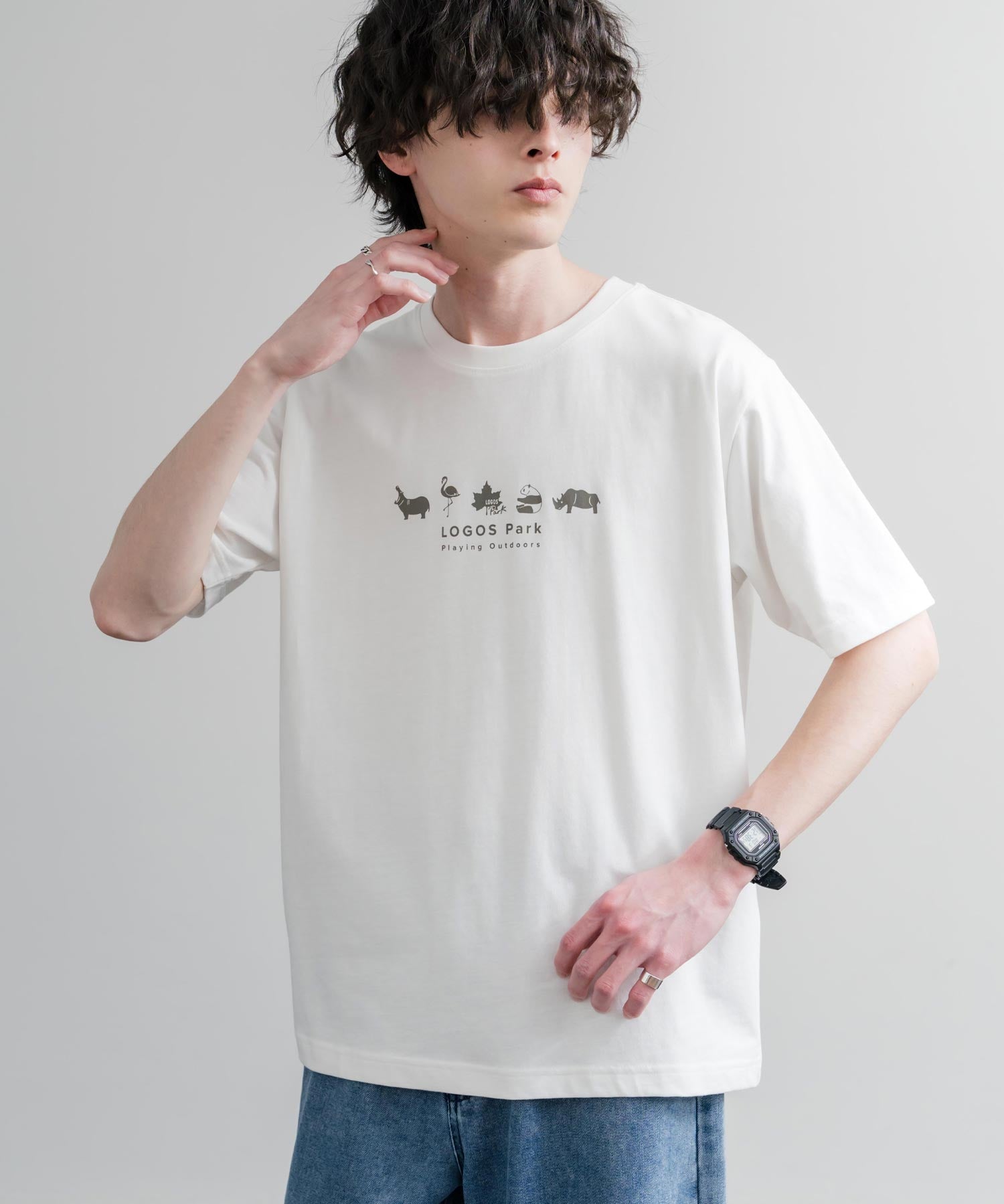 LOGOS ロゴス 吸汗速乾 スパイラルヤーンアニマルプリント半袖Tシャツ  15815