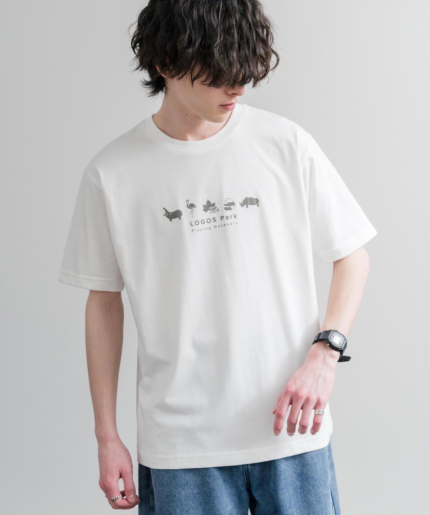 LOGOS ロゴス 吸汗速乾 スパイラルヤーンアニマルプリント半袖Tシャツ  15815