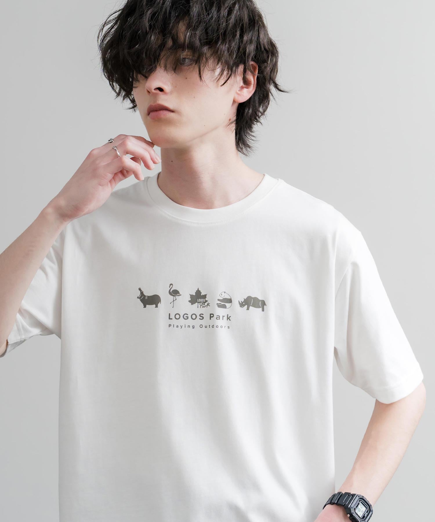 LOGOS ロゴス 吸汗速乾 スパイラルヤーンアニマルプリント半袖Tシャツ  15815