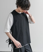 Upscape Audience 日本製/国産Reflax TECH リネンライクキャンバス キーネックプルオーバーエプロンベスト AUD7394 15861