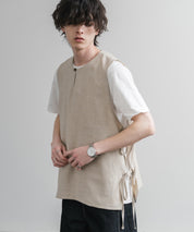 Upscape Audience 日本製/国産Reflax TECH リネンライクキャンバス キーネックプルオーバーエプロンベスト AUD7394 15861