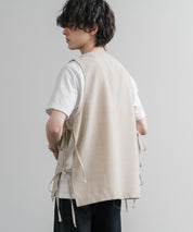 Upscape Audience 日本製/国産Reflax TECH リネンライクキャンバス キーネックプルオーバーエプロンベスト AUD7394 15861