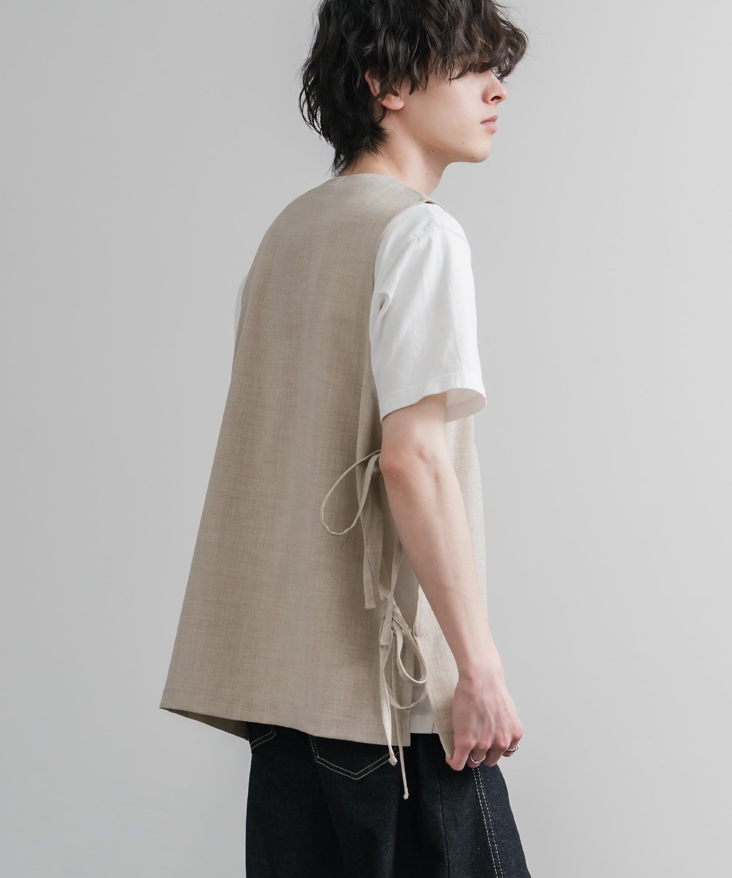 Upscape Audience 日本製/国産Reflax TECH リネンライクキャンバス キーネックプルオーバーエプロンベスト AUD7394 15861