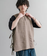 Upscape Audience 日本製/国産Reflax TECH リネンライクキャンバス キーネックプルオーバーエプロンベスト AUD7394 15861