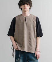 Upscape Audience 日本製/国産Reflax TECH リネンライクキャンバス キーネックプルオーバーエプロンベスト AUD7394 15861