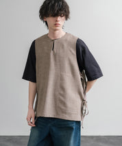 Upscape Audience 日本製/国産Reflax TECH リネンライクキャンバス キーネックプルオーバーエプロンベスト AUD7394 15861