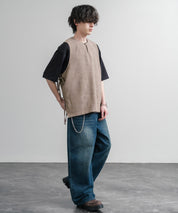 Upscape Audience 日本製/国産Reflax TECH リネンライクキャンバス キーネックプルオーバーエプロンベスト AUD7394 15861
