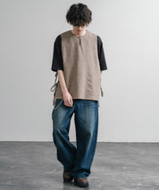 Upscape Audience 日本製/国産Reflax TECH リネンライクキャンバス キーネックプルオーバーエプロンベスト AUD7394 15861