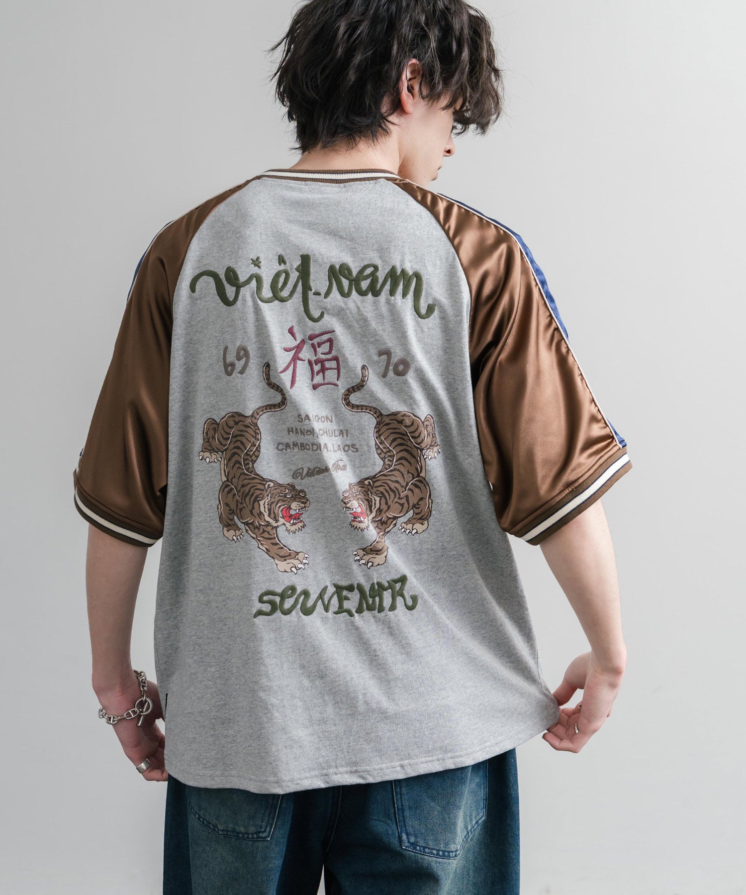 KRIFF MAYER クリフメイヤー スーベニア虎刺繍スカジャンTシャツ/リブラインラグランカットソー 2547201 15866