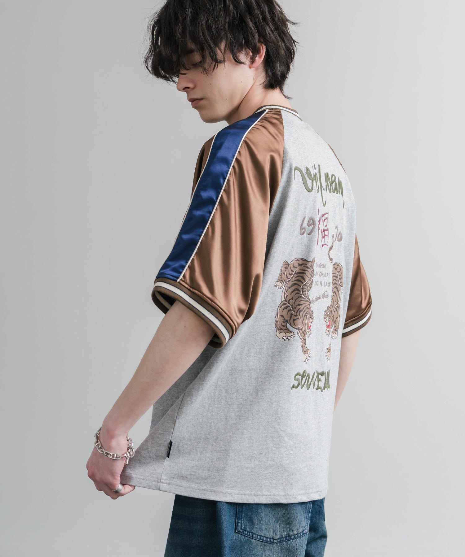 KRIFF MAYER クリフメイヤー スーベニア虎刺繍スカジャンTシャツ/リブラインラグランカットソー 2547201 15866