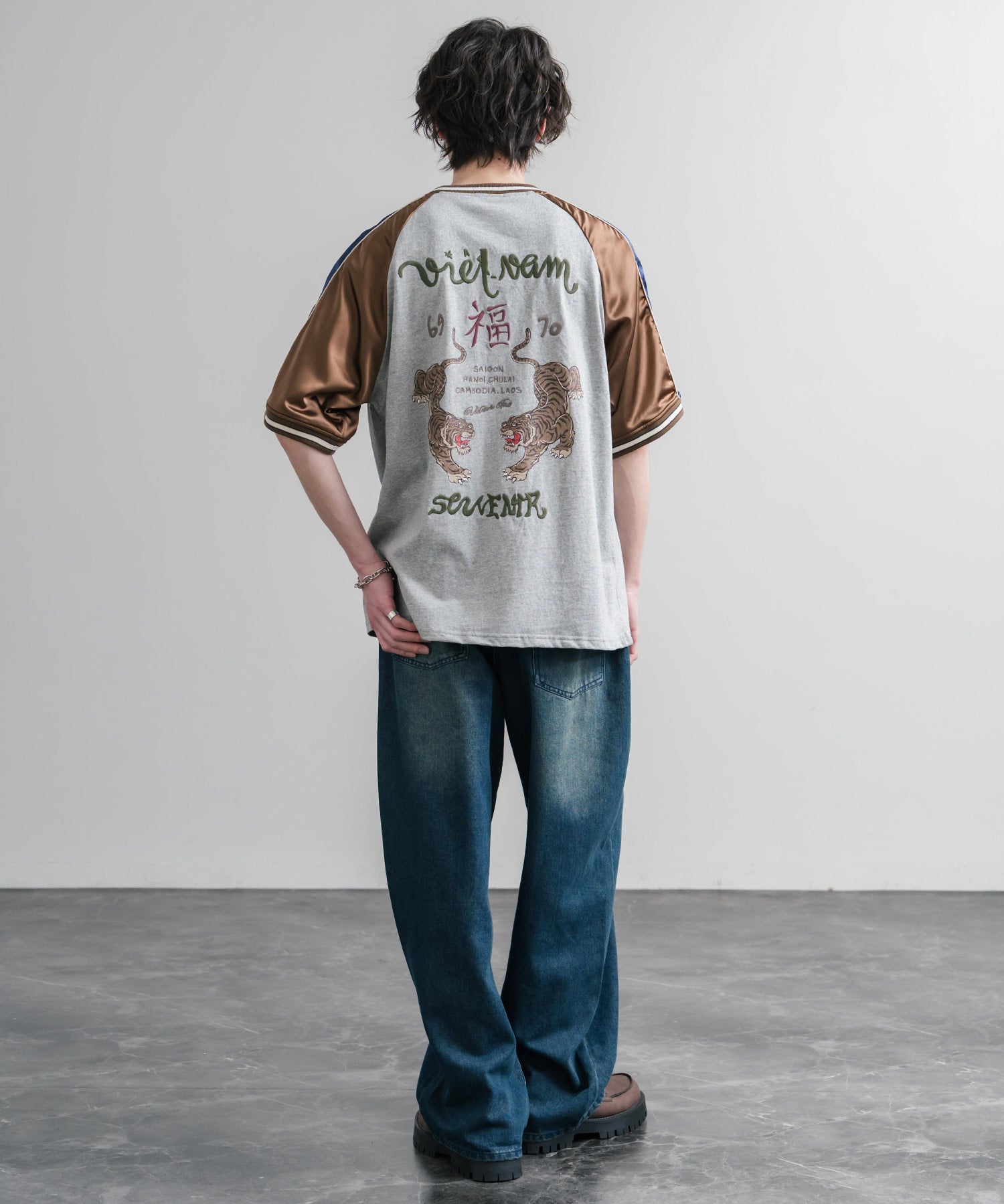KRIFF MAYER クリフメイヤー スーベニア虎刺繍スカジャンTシャツ/リブラインラグランカットソー 2547201 15866