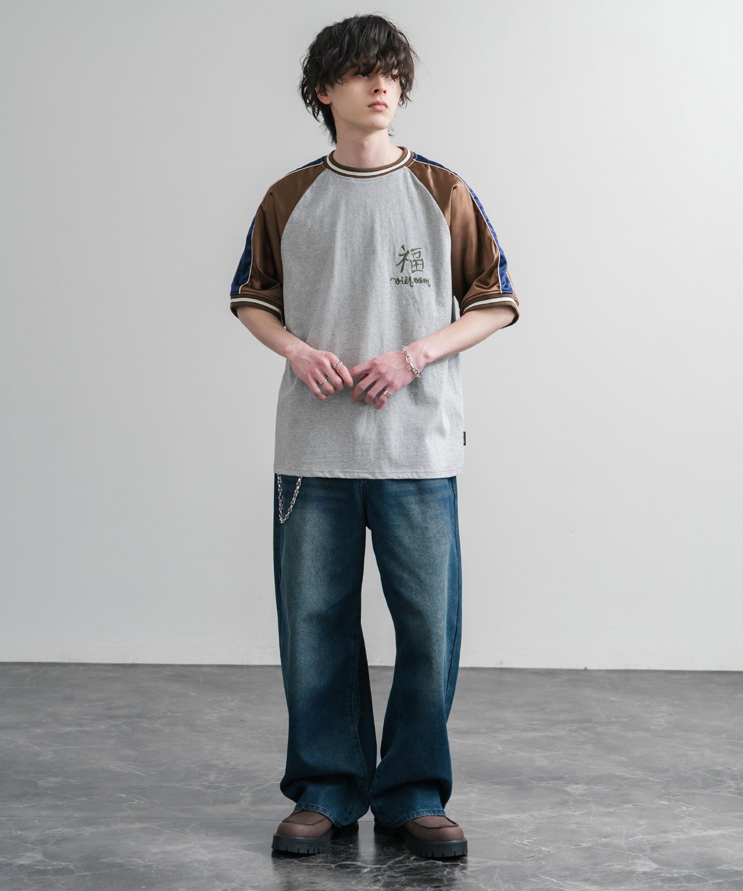 KRIFF MAYER クリフメイヤー スーベニア虎刺繍スカジャンTシャツ/リブラインラグランカットソー 2547201 15866