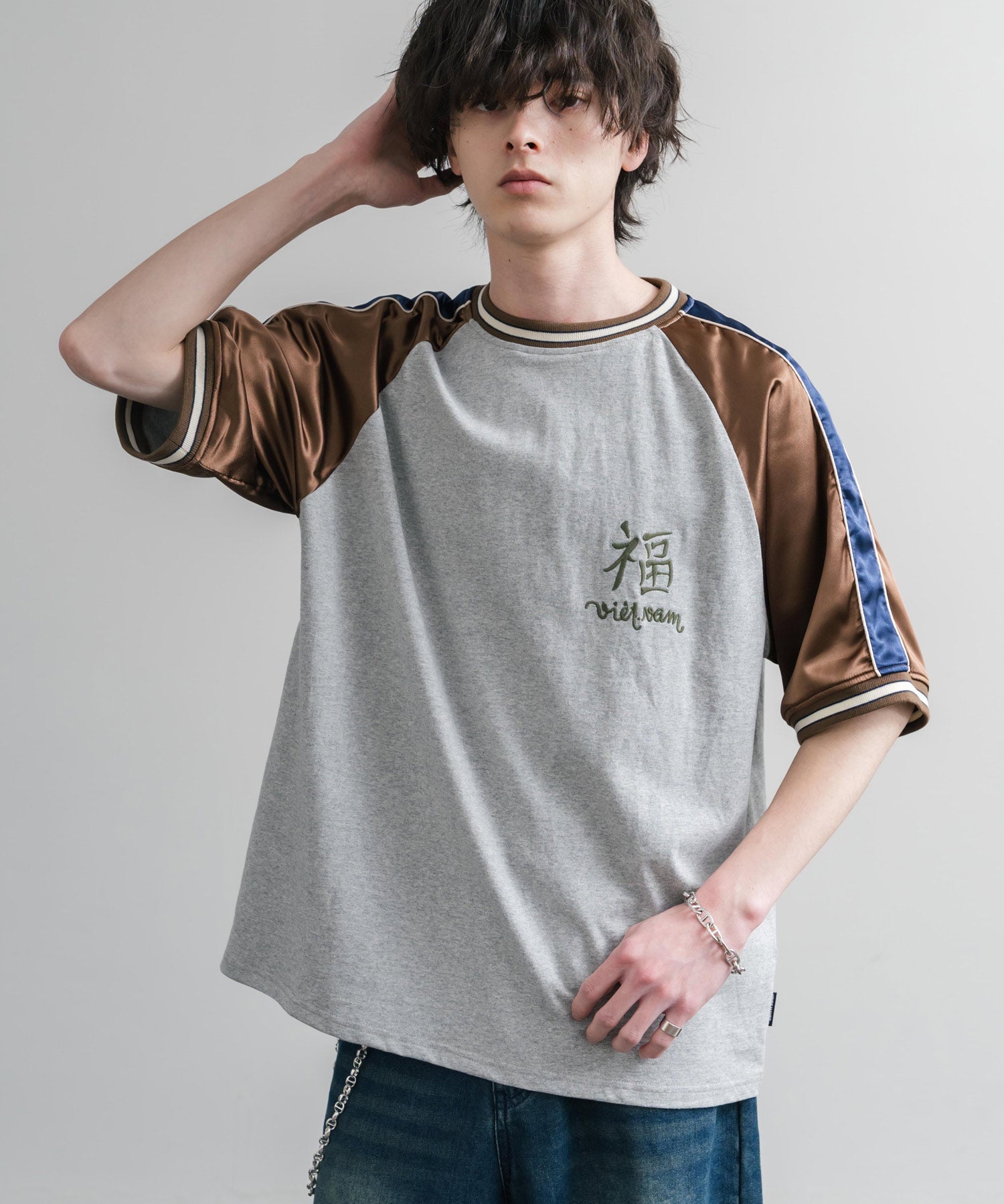 KRIFF MAYER クリフメイヤー スーベニア虎刺繍スカジャンTシャツ/リブラインラグランカットソー 2547201 15866