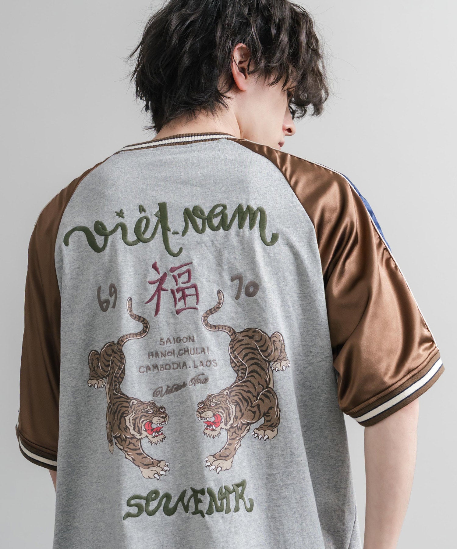 KRIFF MAYER クリフメイヤー スーベニア虎刺繍スカジャンTシャツ/リブラインラグランカットソー 2547201 15866