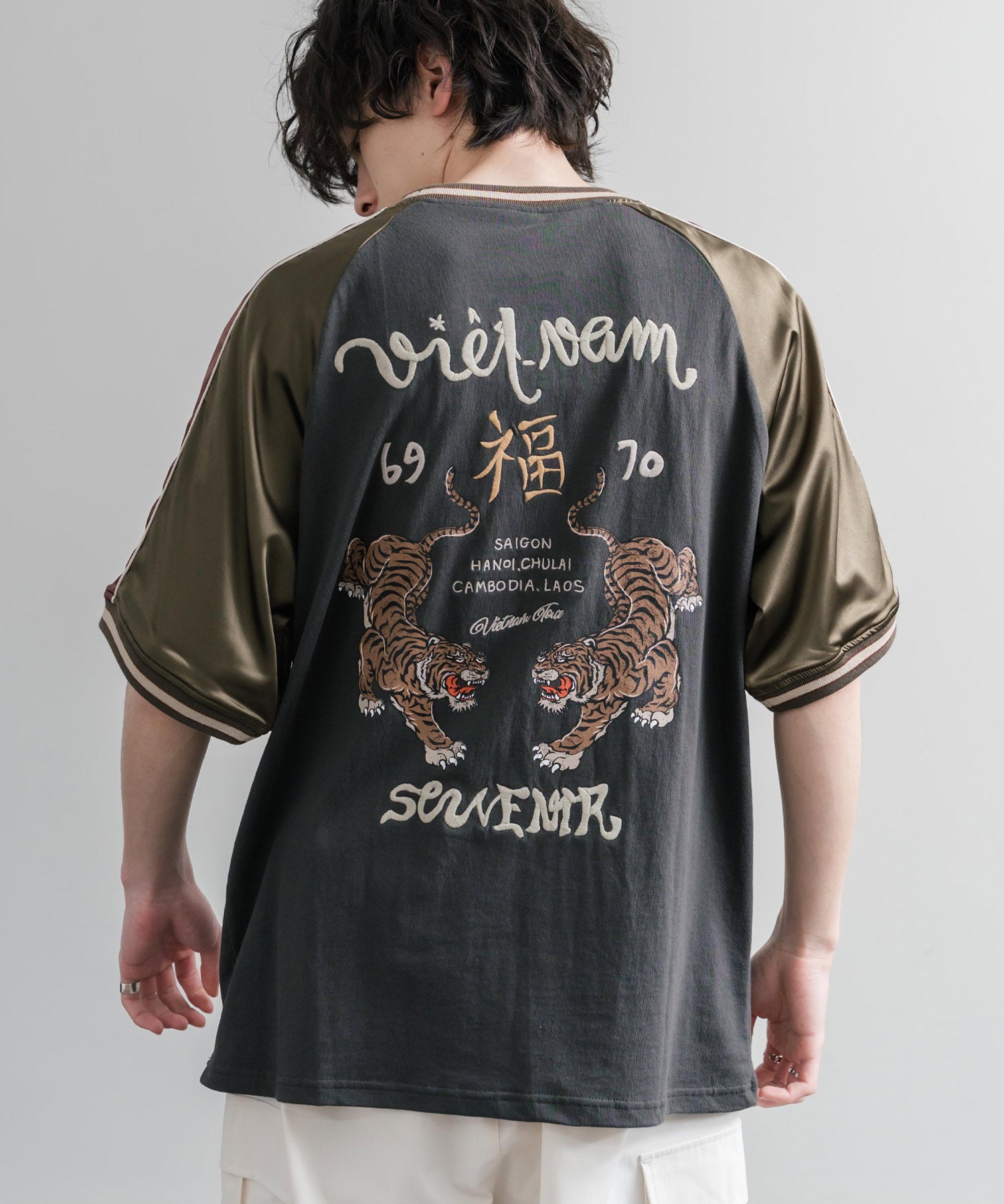 KRIFF MAYER クリフメイヤー スーベニア虎刺繍スカジャンTシャツ/リブラインラグランカットソー 2547201 15866