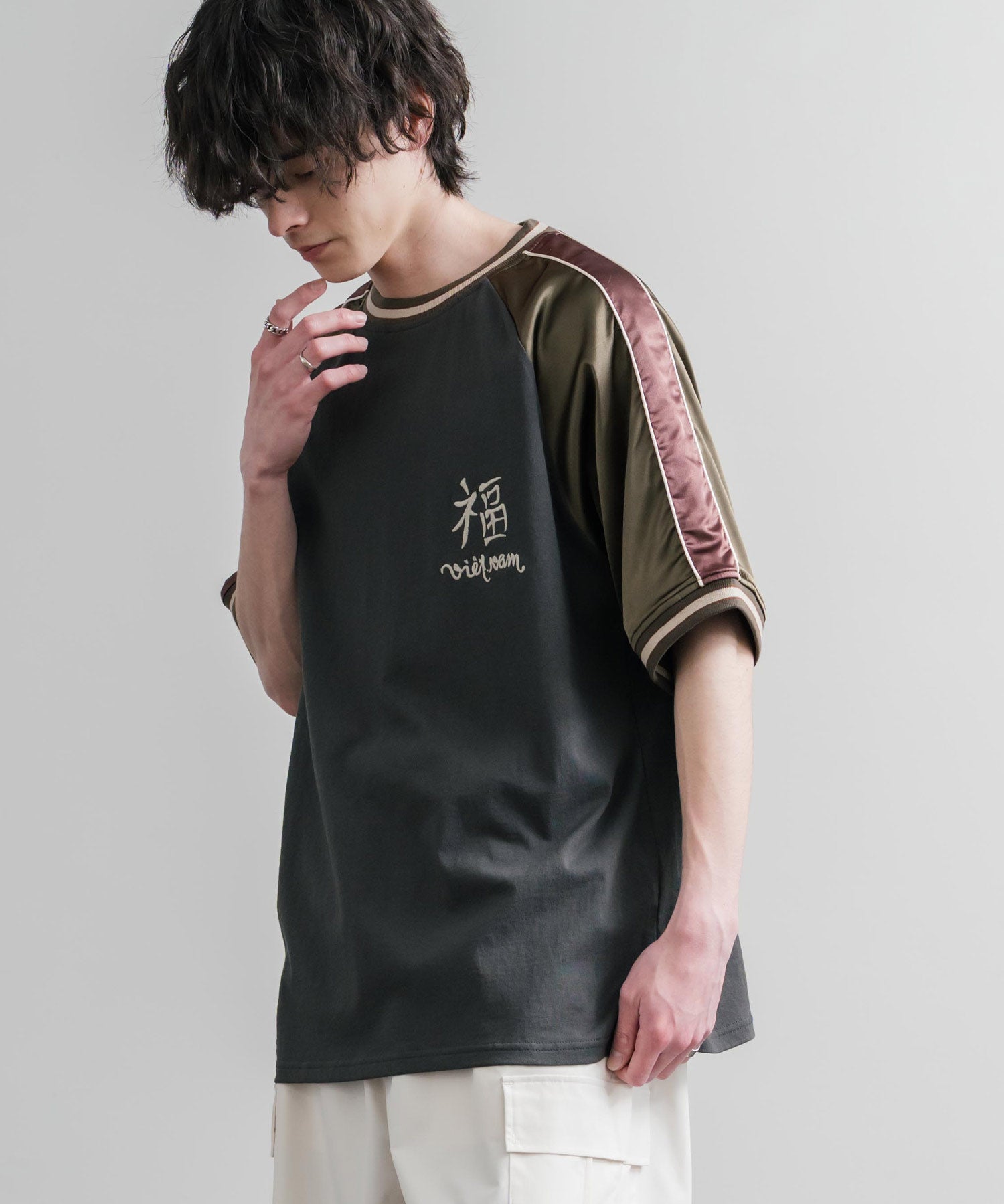 KRIFF MAYER クリフメイヤー スーベニア虎刺繍スカジャンTシャツ/リブラインラグランカットソー 2547201 15866