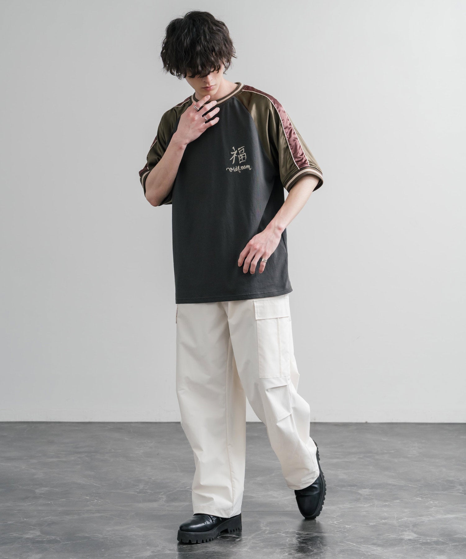 KRIFF MAYER クリフメイヤー スーベニア虎刺繍スカジャンTシャツ/リブラインラグランカットソー 2547201 15866