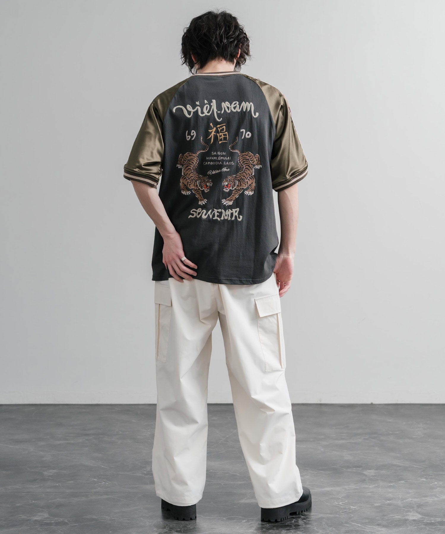 KRIFF MAYER クリフメイヤー スーベニア虎刺繍スカジャンTシャツ/リブラインラグランカットソー 2547201 15866