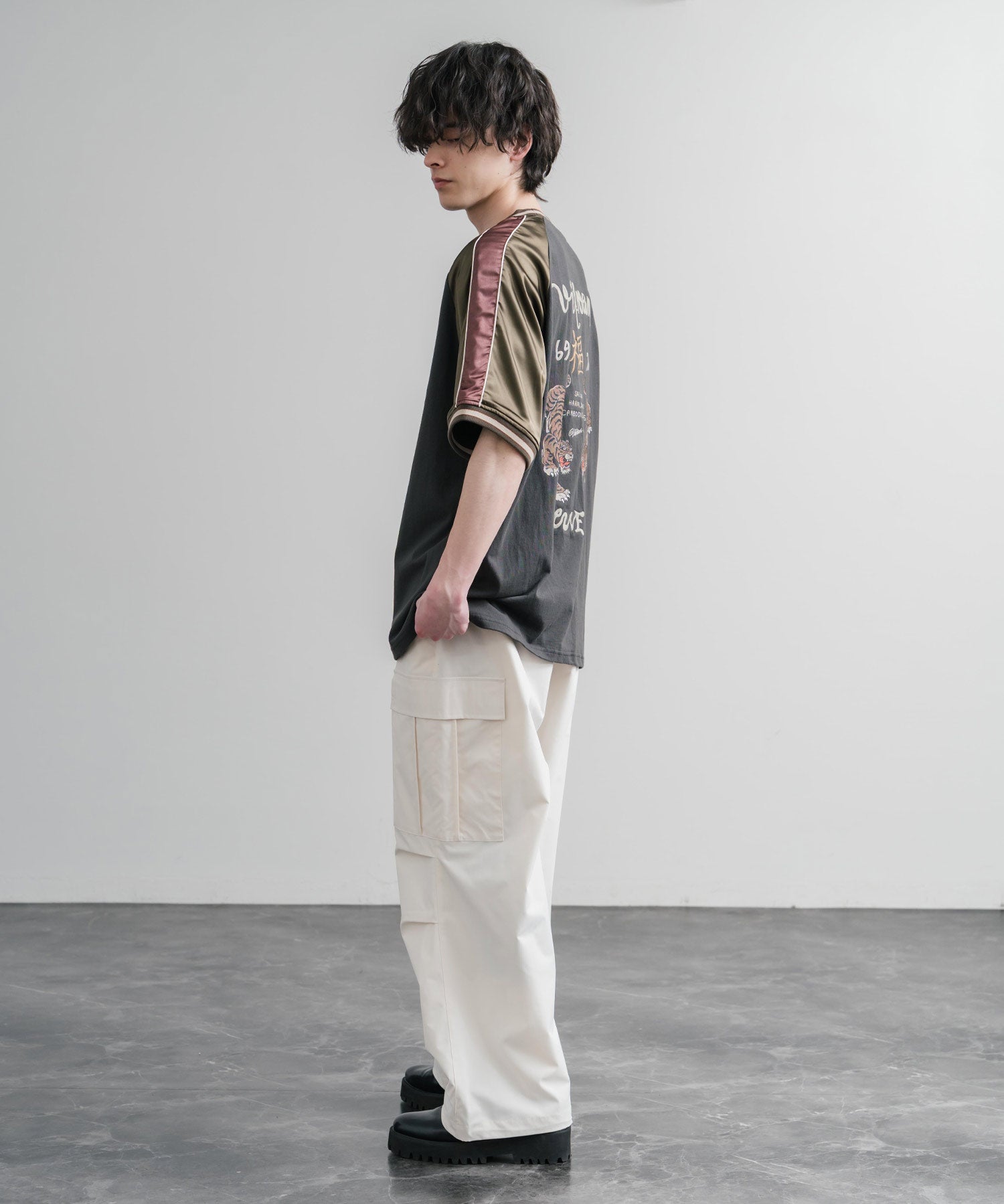 KRIFF MAYER クリフメイヤー スーベニア虎刺繍スカジャンTシャツ/リブラインラグランカットソー 2547201 15866