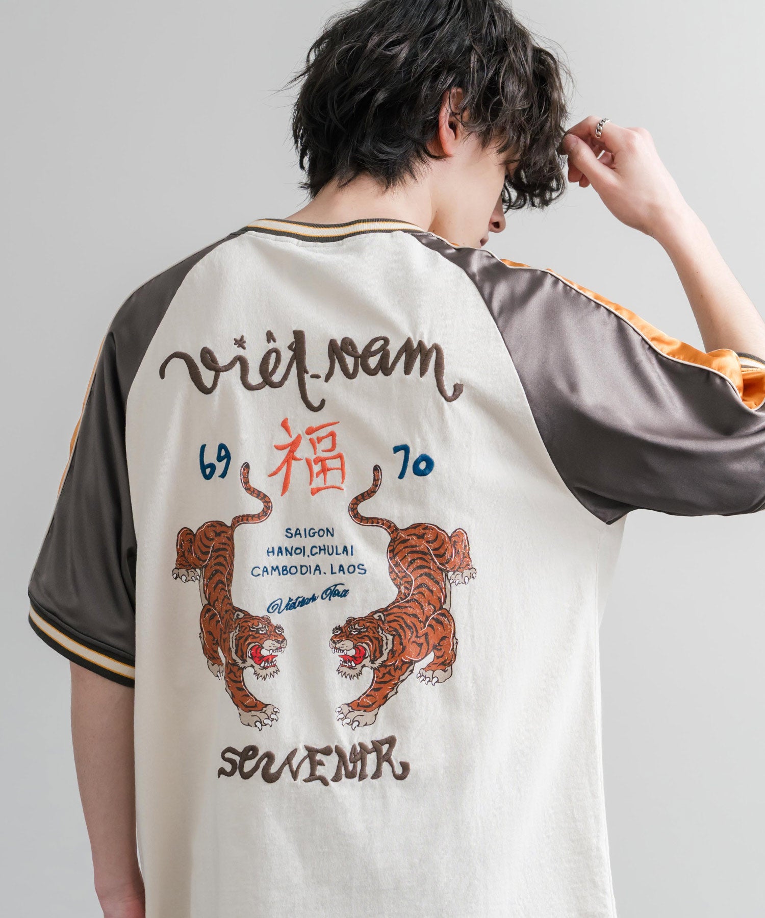 KRIFF MAYER クリフメイヤー スーベニア虎刺繍スカジャンTシャツ/リブラインラグランカットソー 2547201 15866