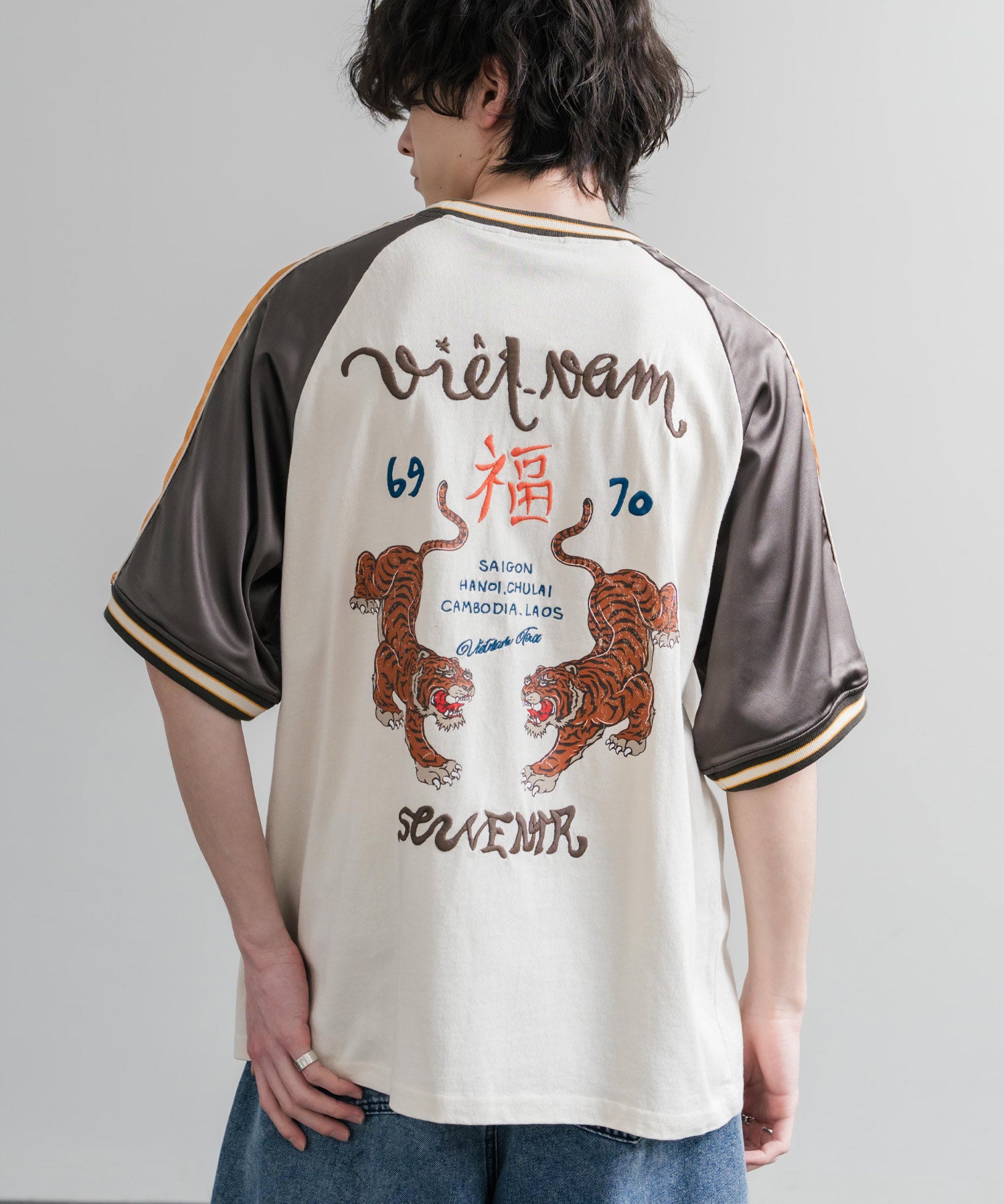 KRIFF MAYER クリフメイヤー スーベニア虎刺繍スカジャンTシャツ/リブラインラグランカットソー 2547201 15866