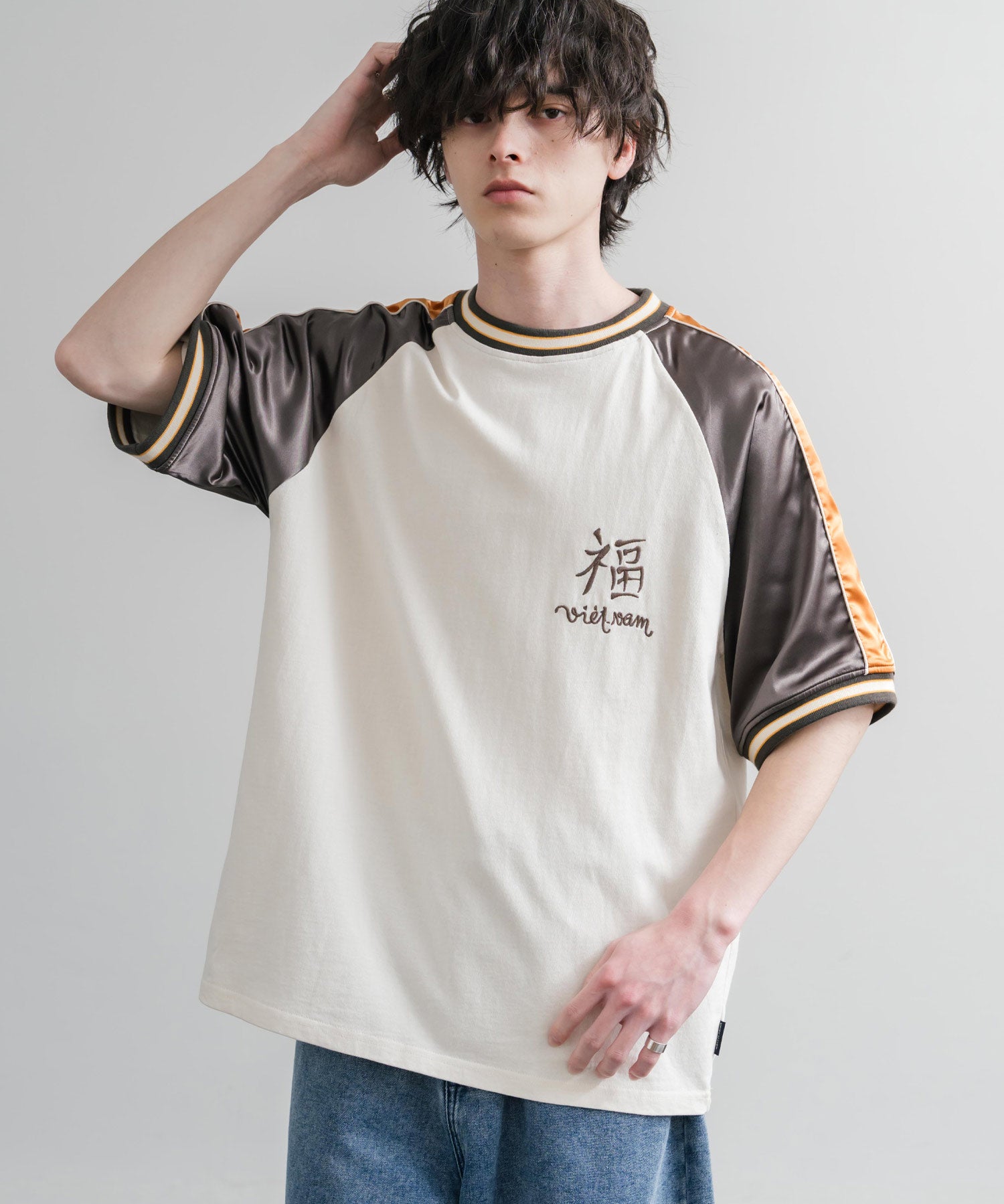 KRIFF MAYER クリフメイヤー スーベニア虎刺繍スカジャンTシャツ/リブラインラグランカットソー 2547201 15866