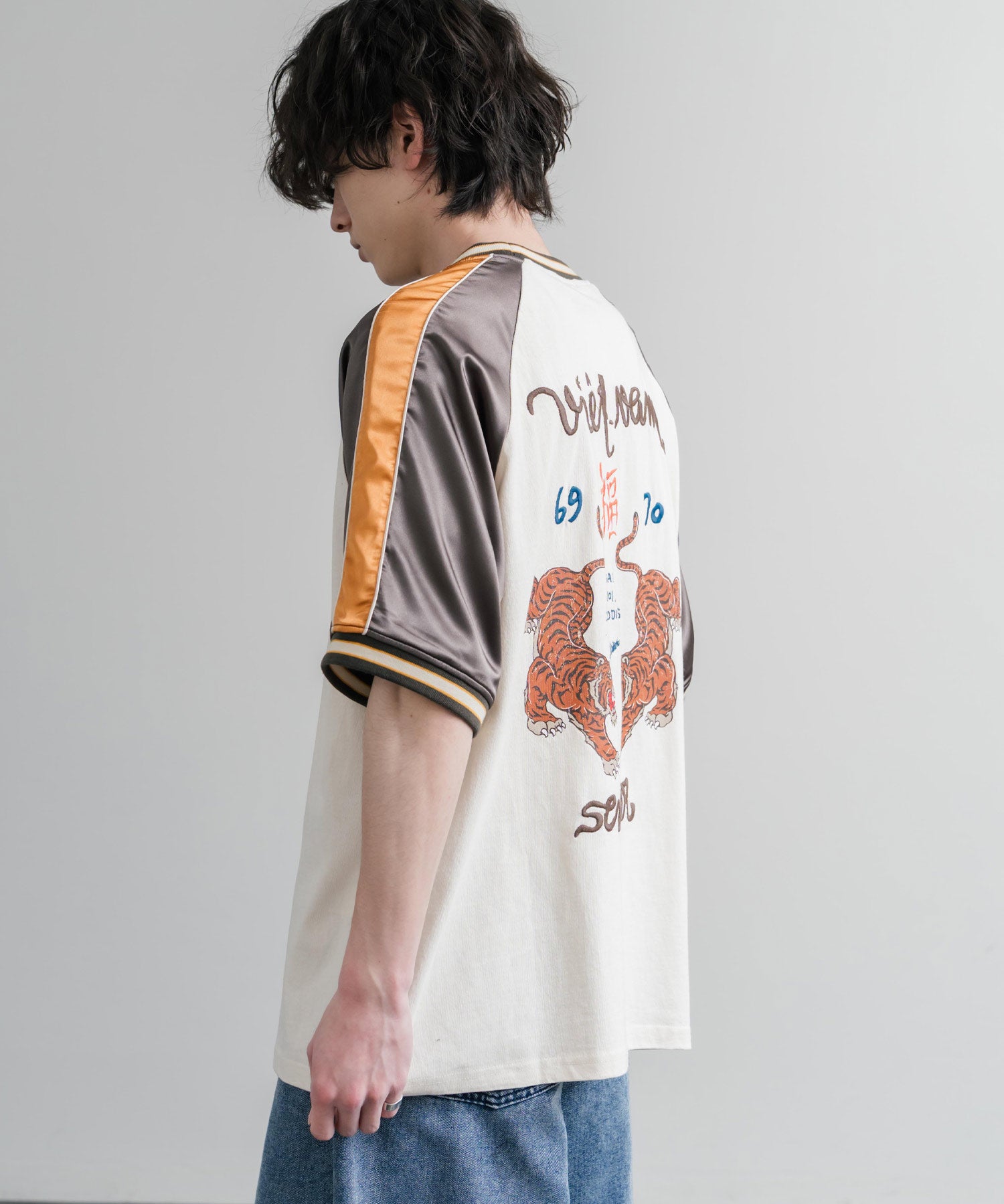 KRIFF MAYER クリフメイヤー スーベニア虎刺繍スカジャンTシャツ/リブラインラグランカットソー 2547201 15866