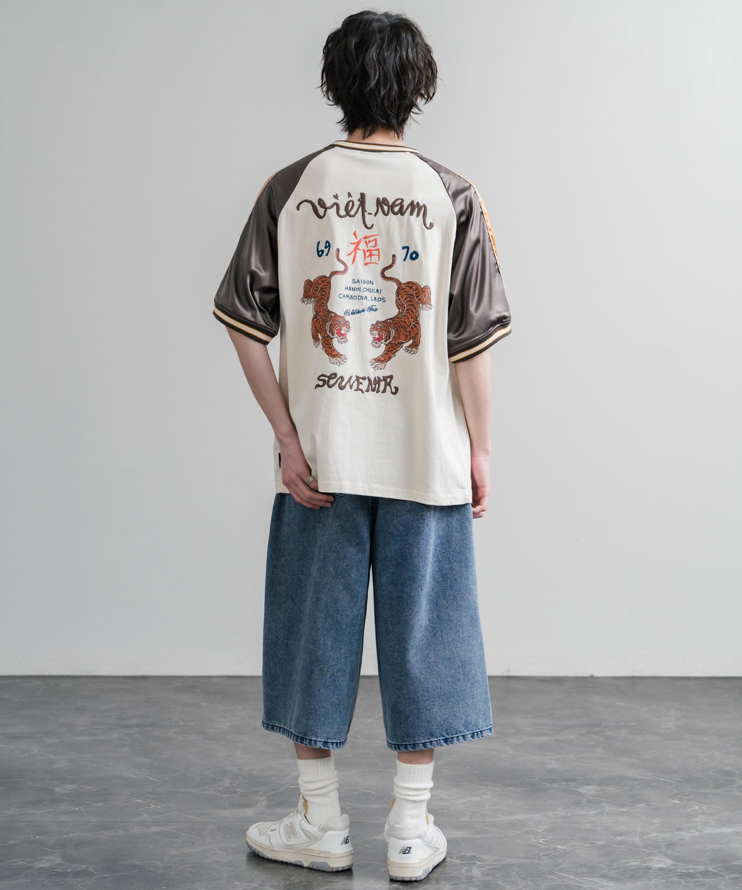 KRIFF MAYER クリフメイヤー スーベニア虎刺繍スカジャンTシャツ/リブラインラグランカットソー 2547201 15866