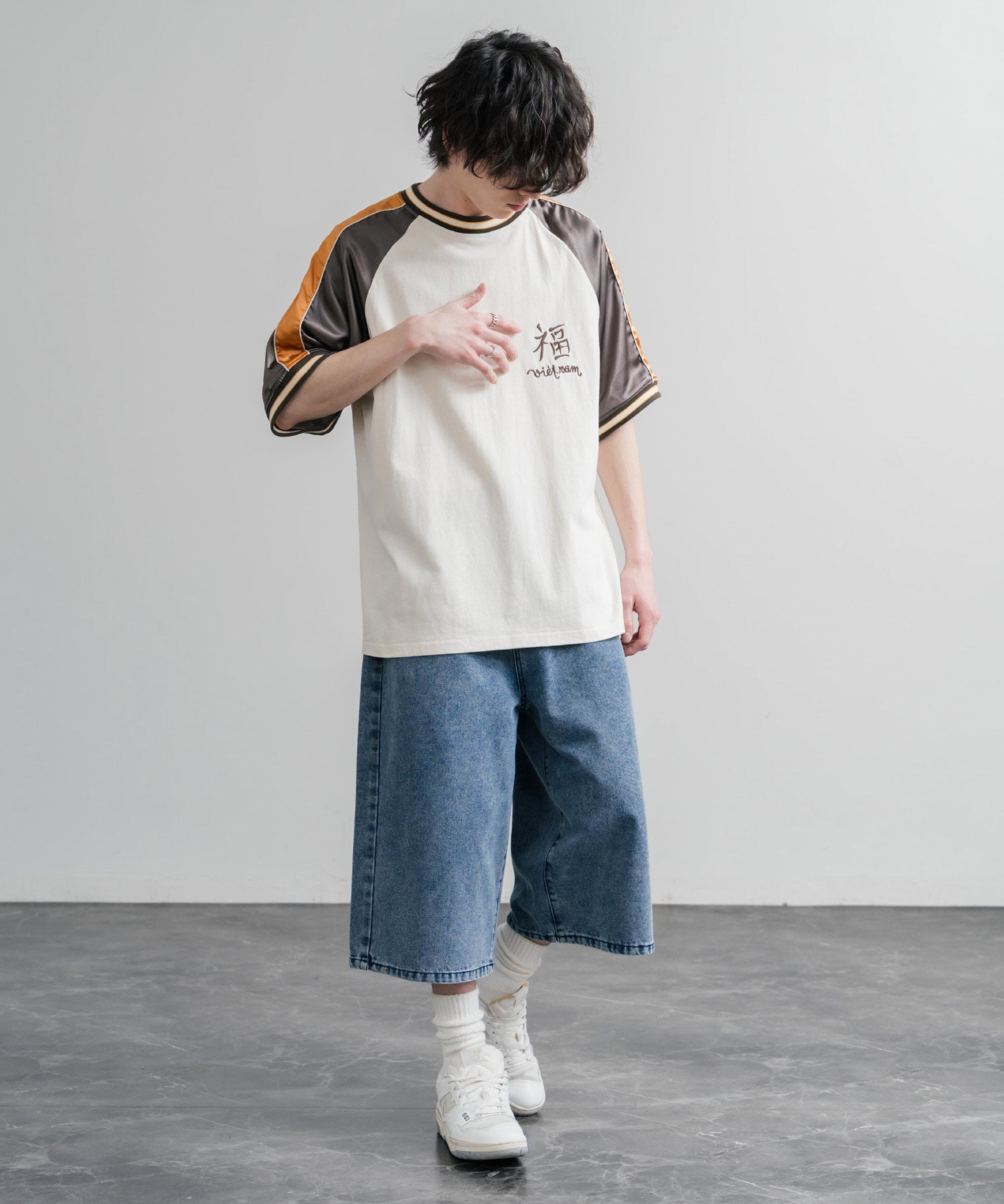 KRIFF MAYER クリフメイヤー スーベニア虎刺繍スカジャンTシャツ/リブラインラグランカットソー 2547201 15866
