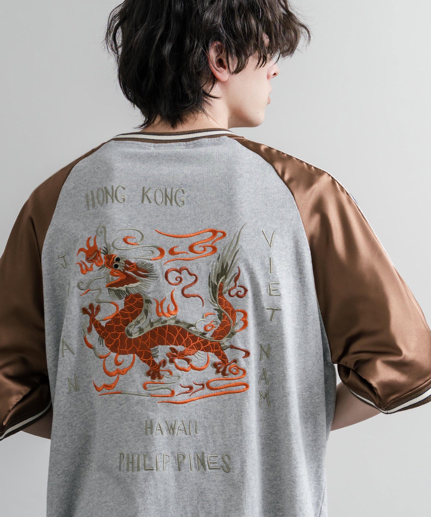 KRIFF MAYER クリフメイヤー スーベニア龍刺繍スカジャンTシャツ/リブラインラグランカットソー 2547202 15867