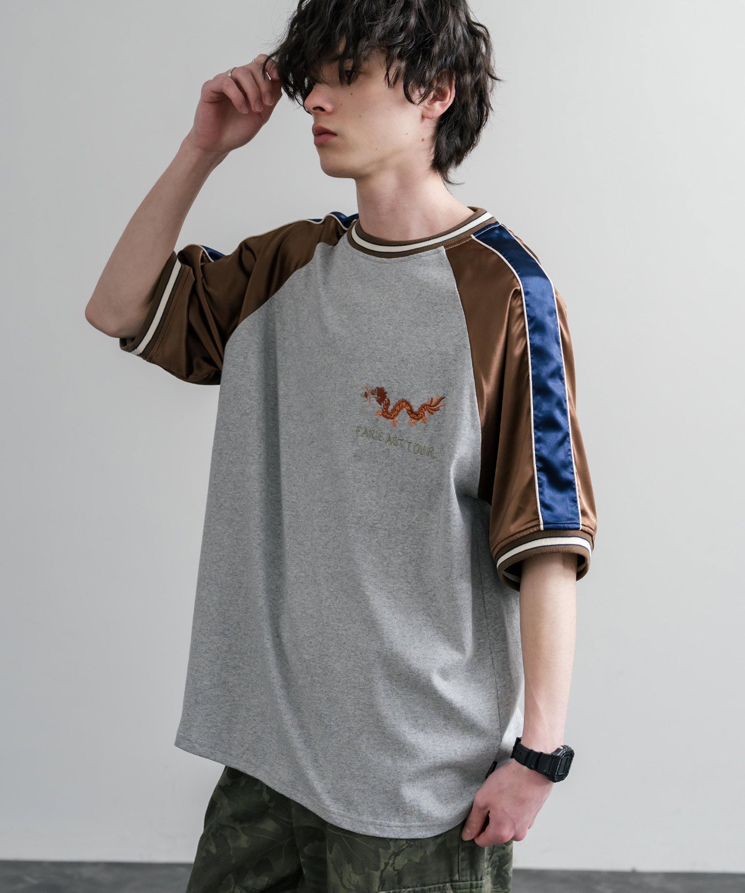 KRIFF MAYER クリフメイヤー スーベニア龍刺繍スカジャンTシャツ/リブラインラグランカットソー 2547202 15867