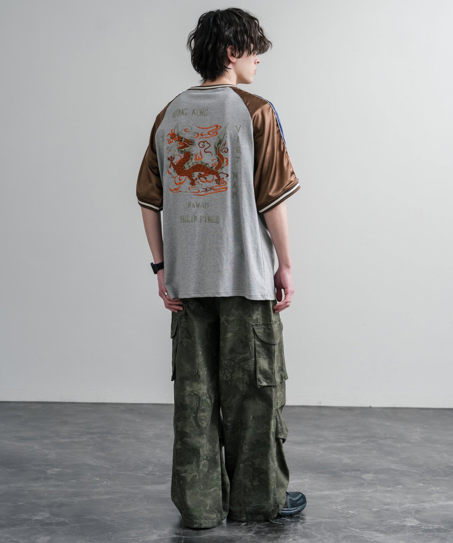 KRIFF MAYER クリフメイヤー スーベニア龍刺繍スカジャンTシャツ/リブラインラグランカットソー 2547202 15867