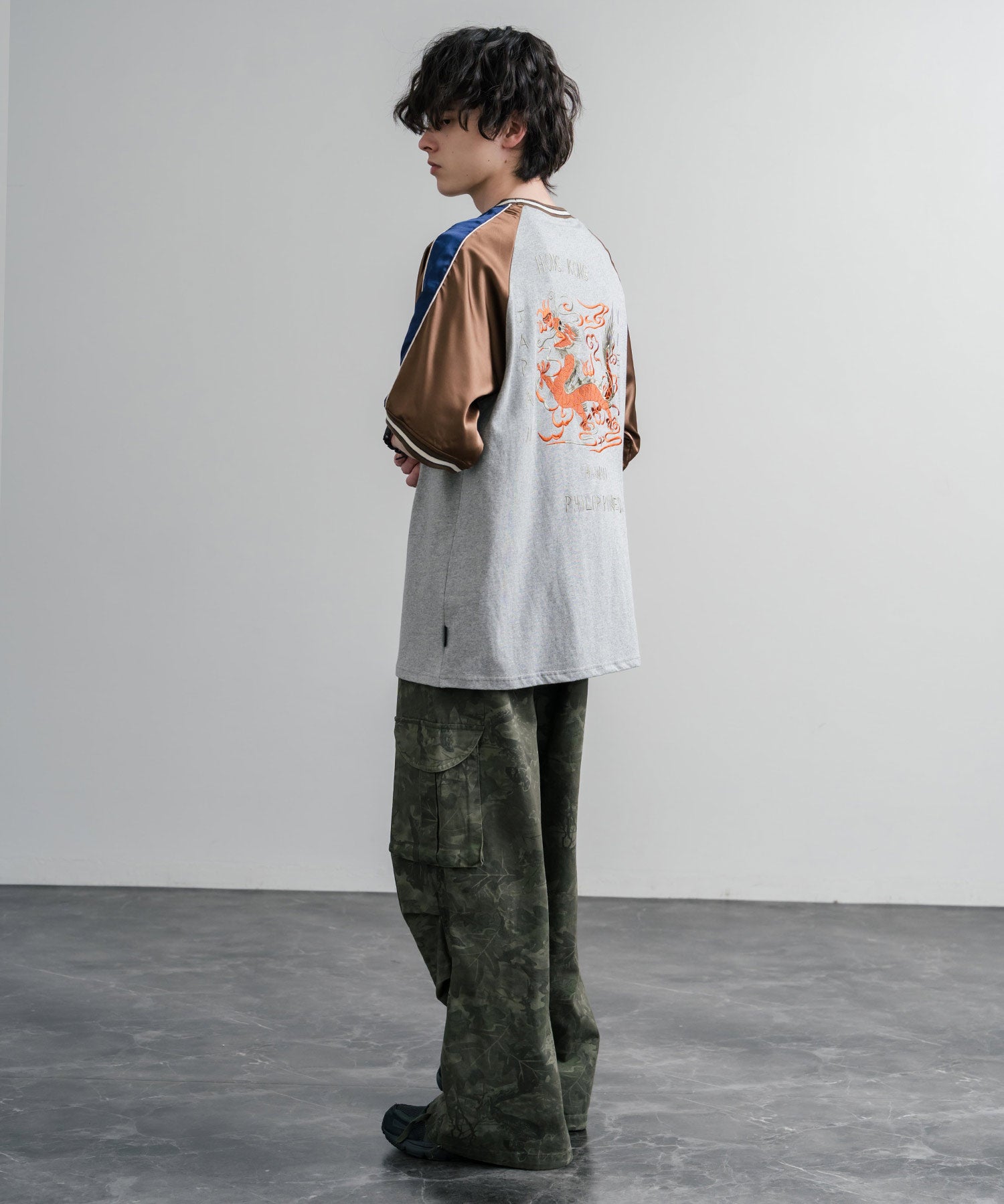 KRIFF MAYER クリフメイヤー スーベニア龍刺繍スカジャンTシャツ/リブラインラグランカットソー 2547202 15867