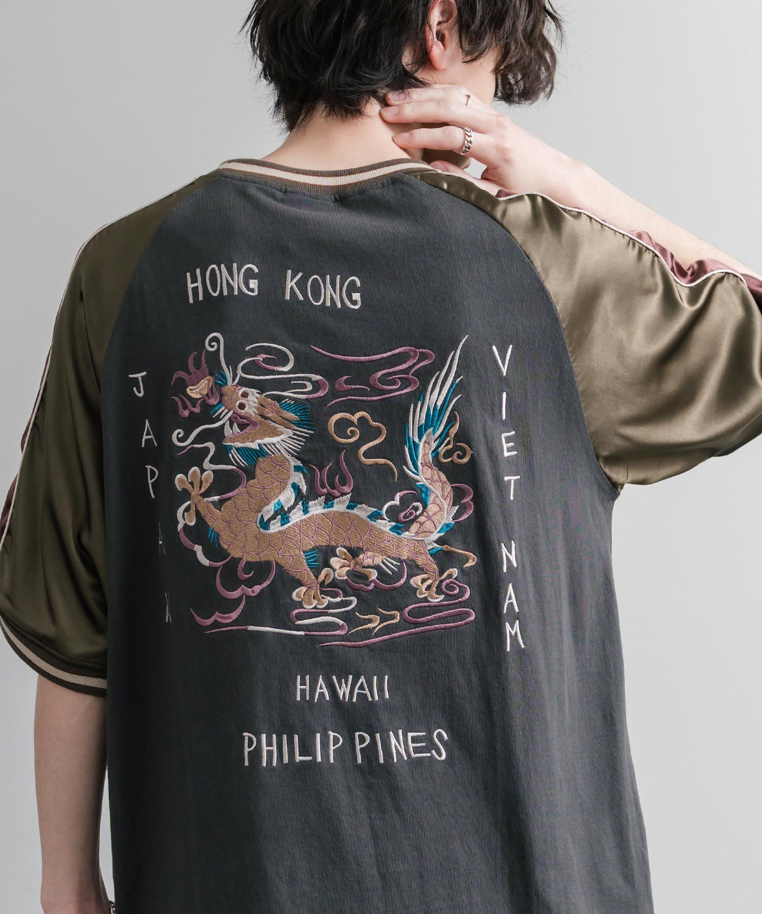 KRIFF MAYER クリフメイヤー スーベニア龍刺繍スカジャンTシャツ/リブラインラグランカットソー 2547202 15867