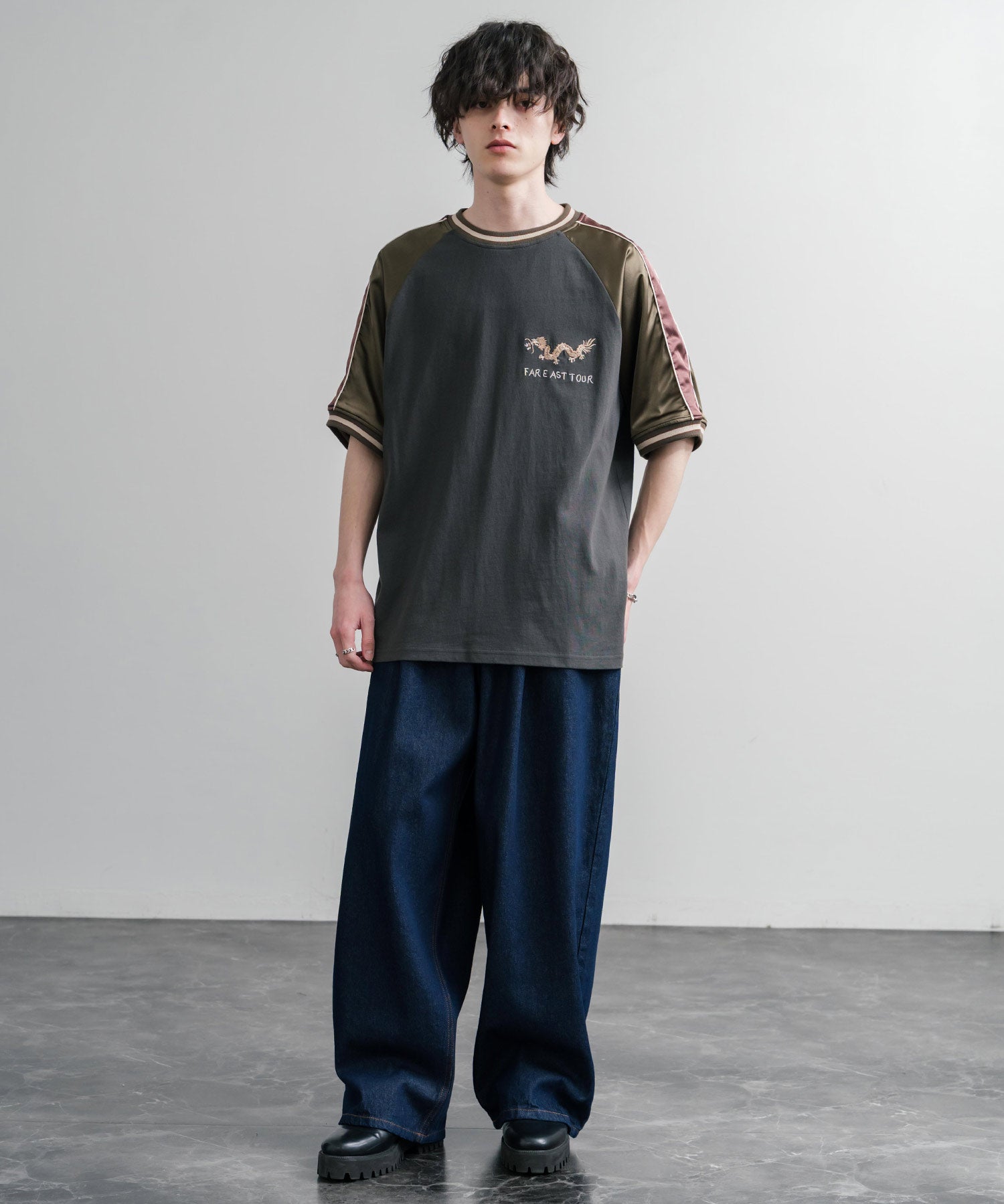 KRIFF MAYER クリフメイヤー スーベニア龍刺繍スカジャンTシャツ/リブラインラグランカットソー 2547202 15867