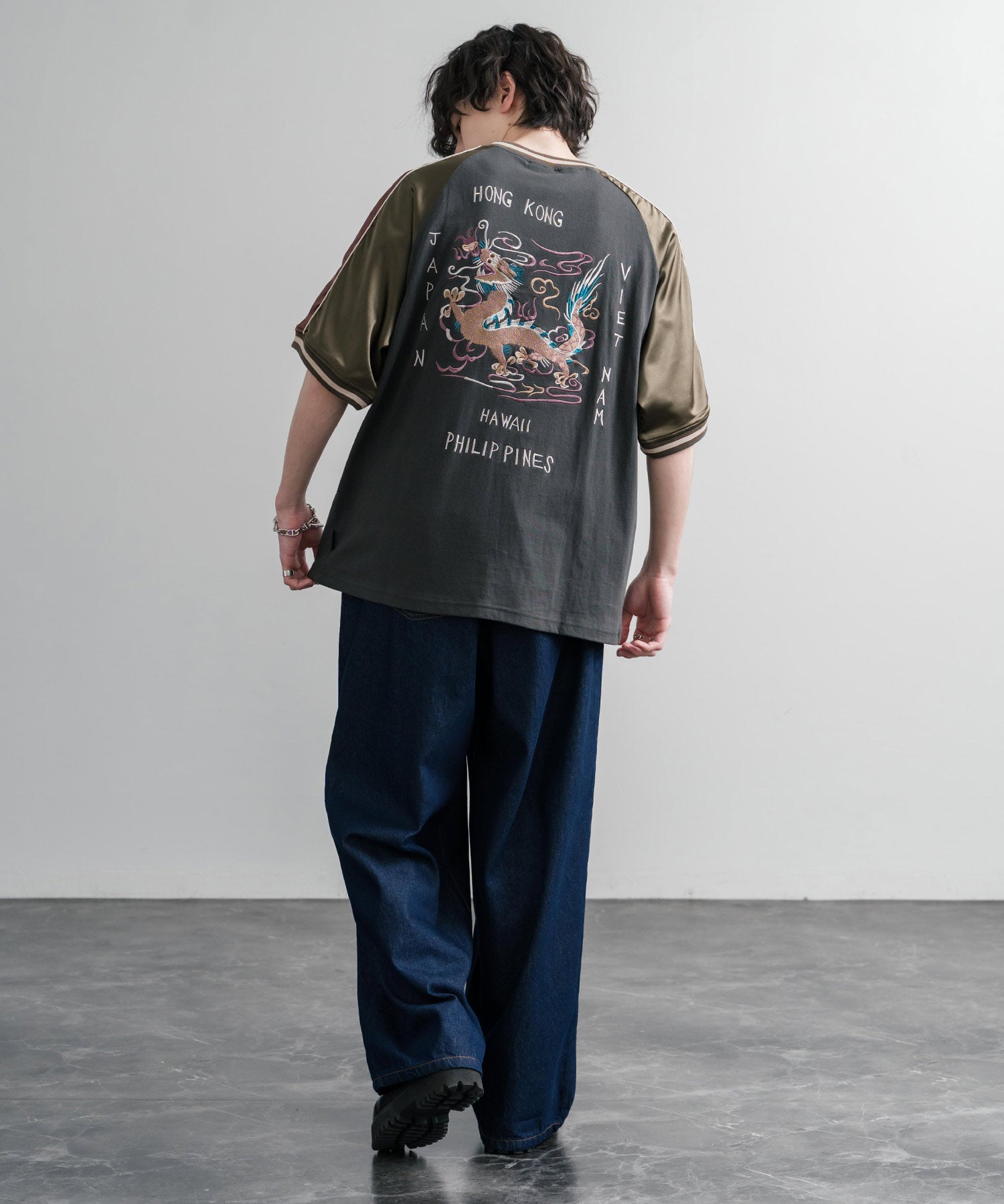 KRIFF MAYER クリフメイヤー スーベニア龍刺繍スカジャンTシャツ/リブラインラグランカットソー 2547202 15867