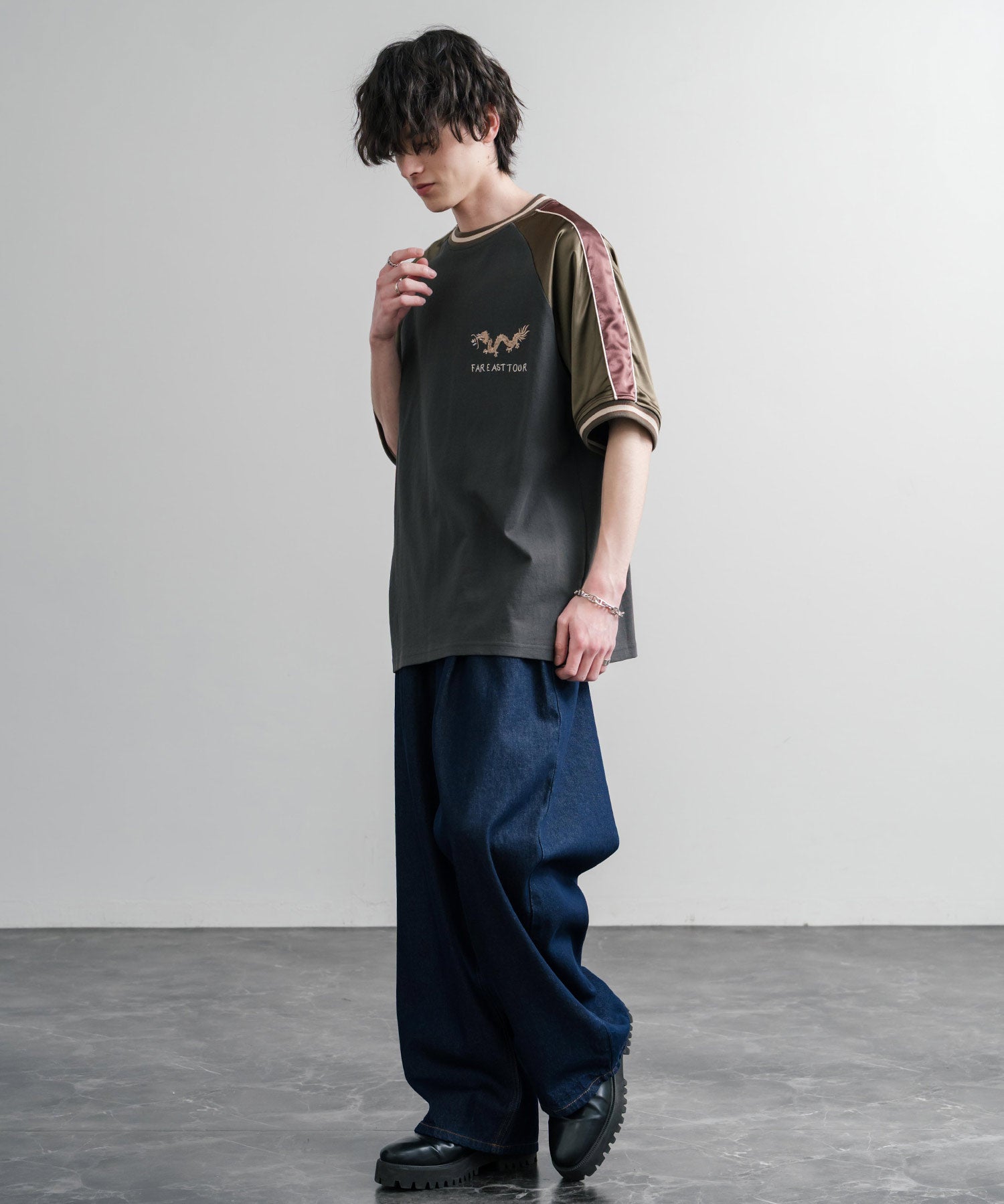 KRIFF MAYER クリフメイヤー スーベニア龍刺繍スカジャンTシャツ/リブラインラグランカットソー 2547202 15867