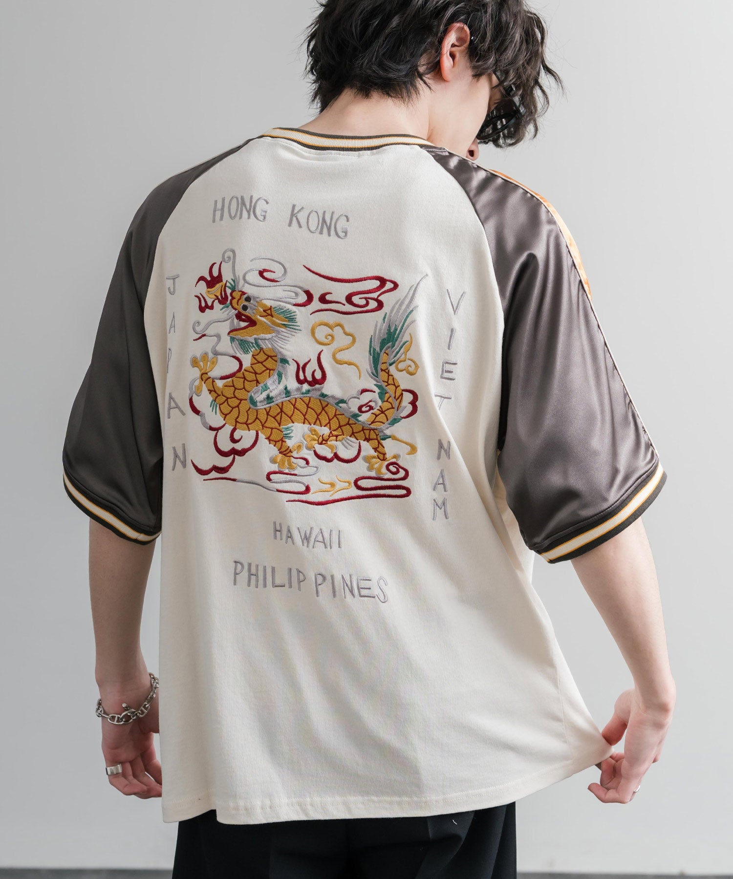 KRIFF MAYER クリフメイヤー スーベニア龍刺繍スカジャンTシャツ/リブラインラグランカットソー 2547202 15867