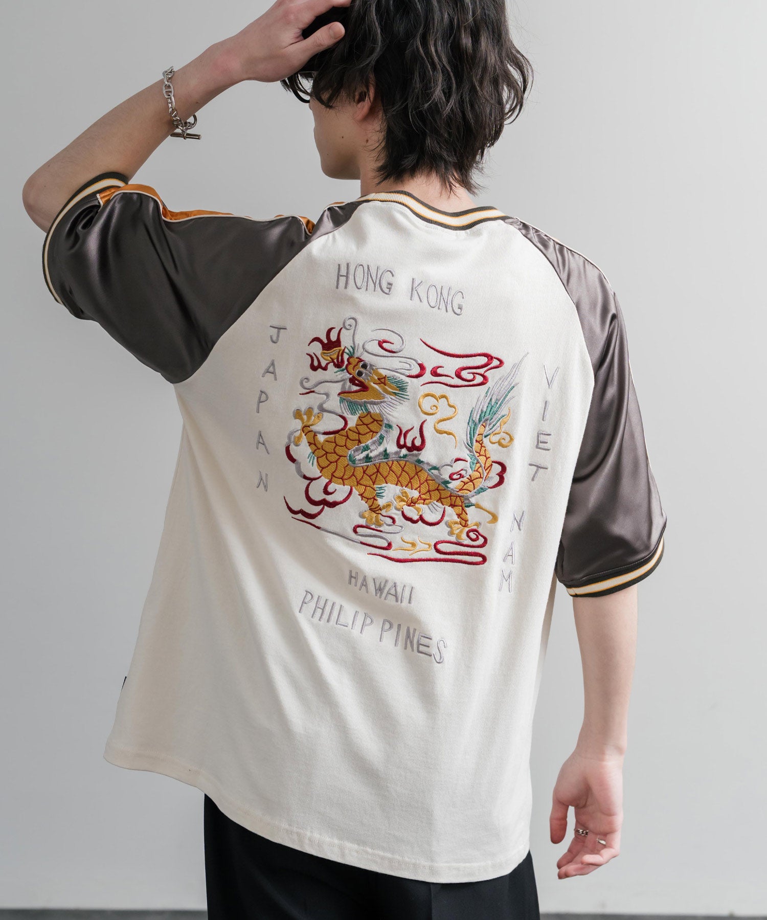 KRIFF MAYER クリフメイヤー スーベニア龍刺繍スカジャンTシャツ/リブラインラグランカットソー 2547202 15867