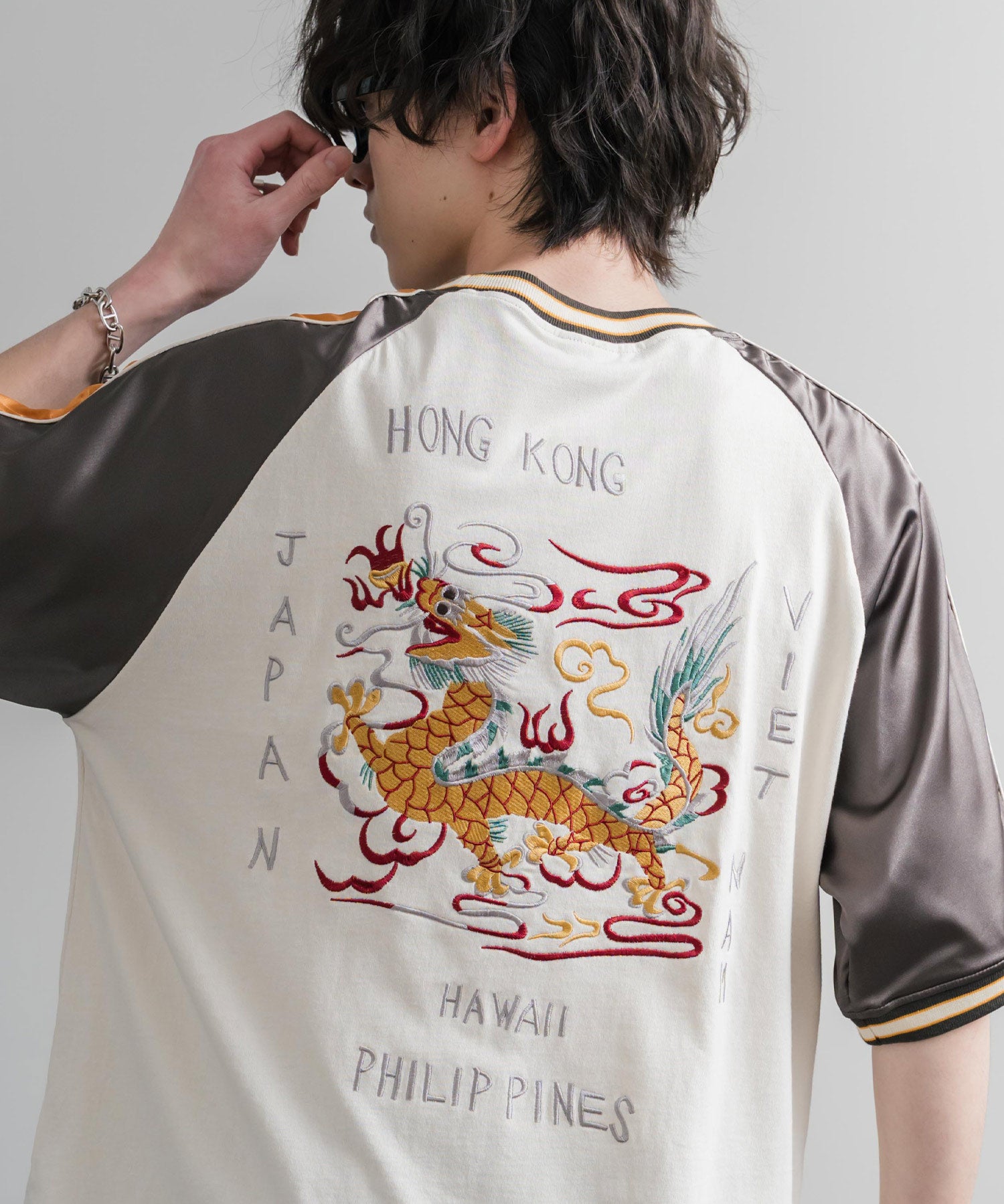 KRIFF MAYER クリフメイヤー スーベニア龍刺繍スカジャンTシャツ/リブラインラグランカットソー 2547202 15867