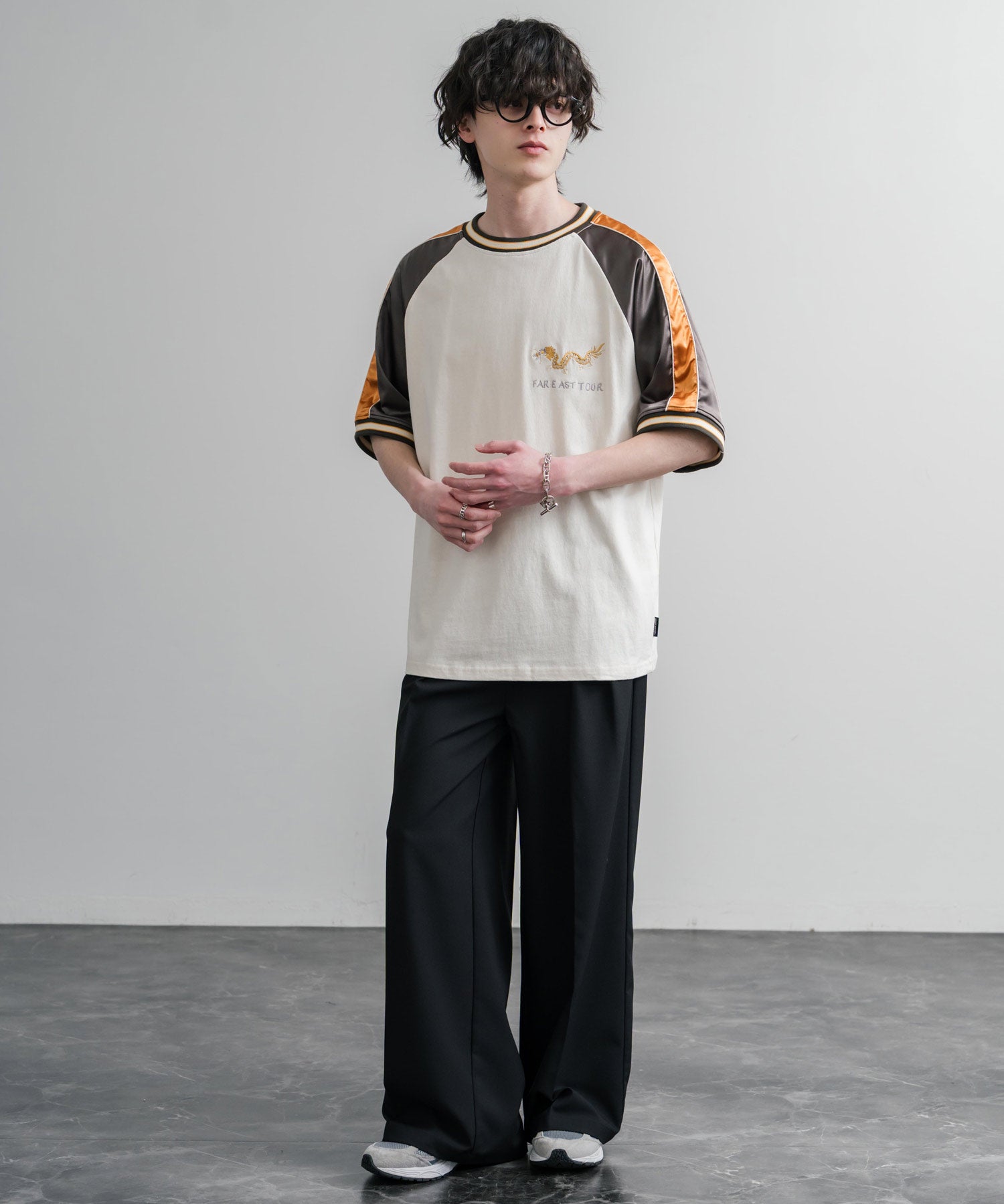 KRIFF MAYER クリフメイヤー スーベニア龍刺繍スカジャンTシャツ/リブラインラグランカットソー 2547202 15867